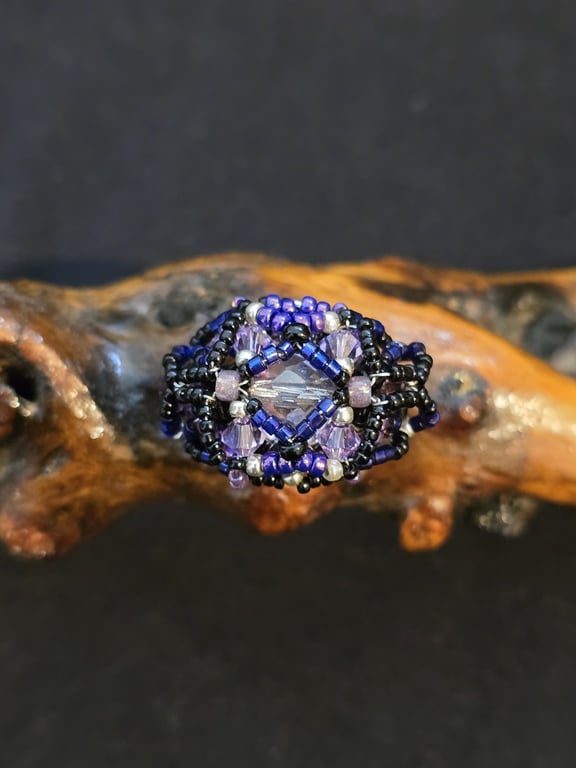 Purple Faceted Glass Adjustable Statement Ring