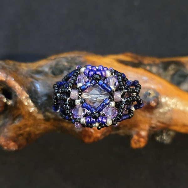 Purple Faceted Glass Adjustable Statement Ring