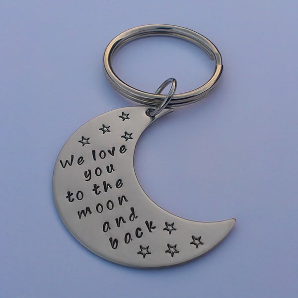 I Love you to the moon and back personalised hand stamped keyring