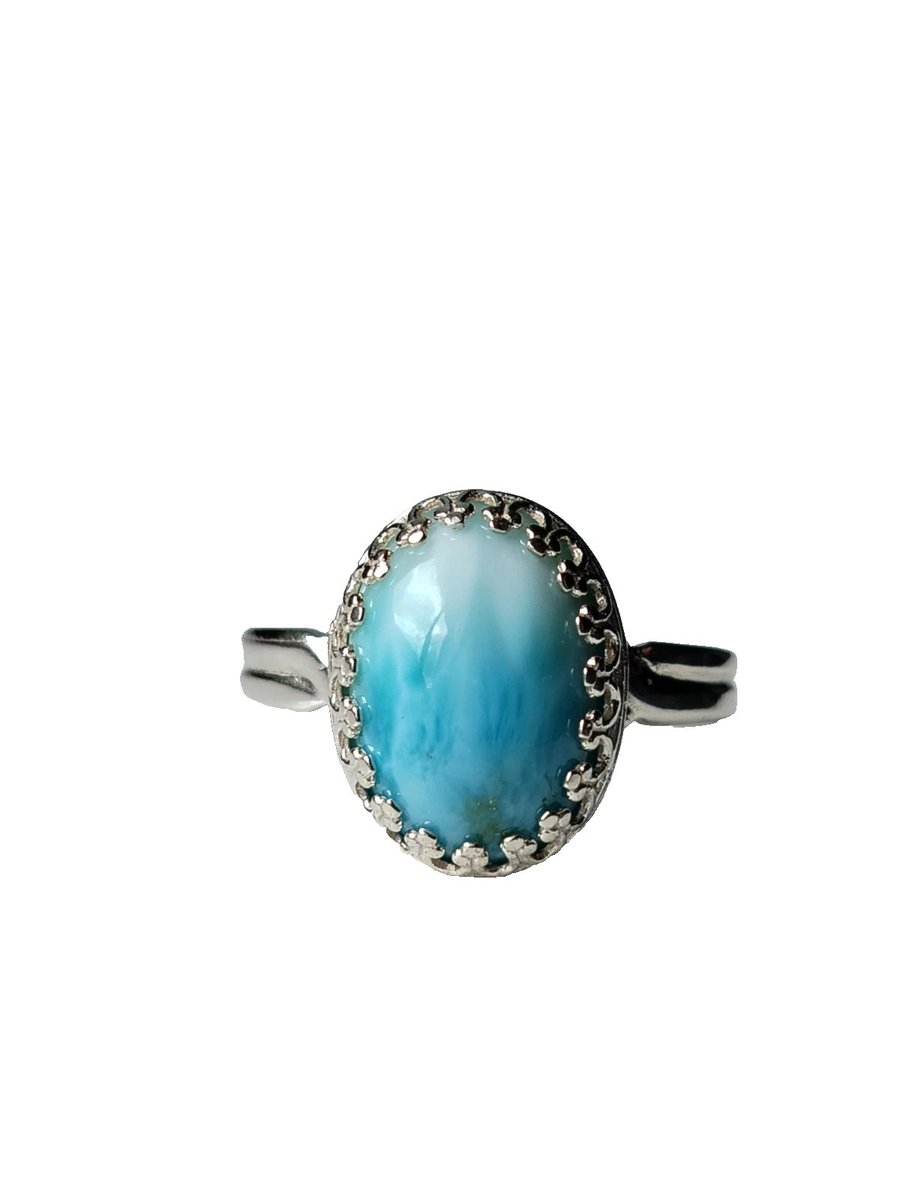 Larimar Ring Adjustable Sterling Silver Jewellery Gift Rare Ocean Blue Gemstone