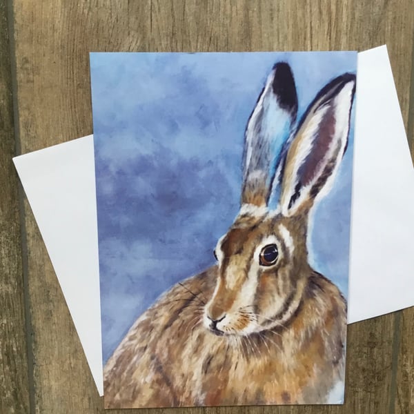 Elegant brown hare greeting card by UK artist Janet Bird