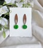 Elongated Wood and Green Earrings