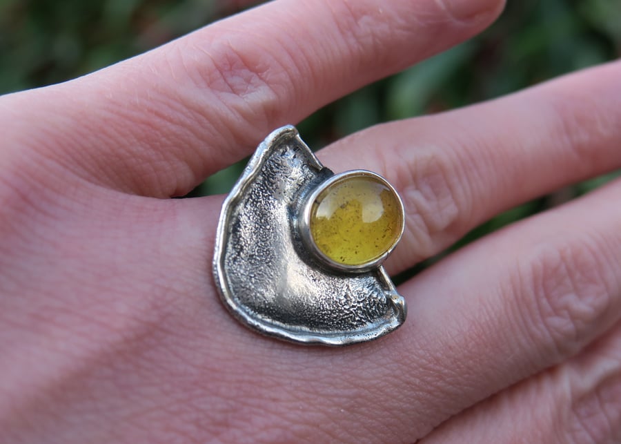 Gemstone Ring, Handmade Baltic Amber Ring, Adjustable Sterling Silver Ring