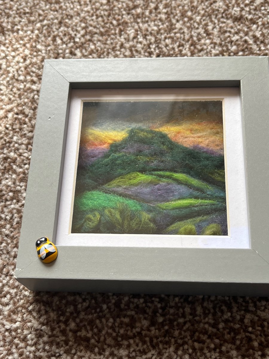 Roseberry Topping sunset needle felt Cleveland hills grey box frame 