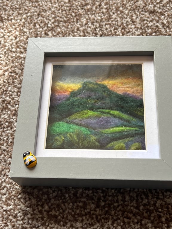 Roseberry Topping sunset needle felt Cleveland hills grey box frame 