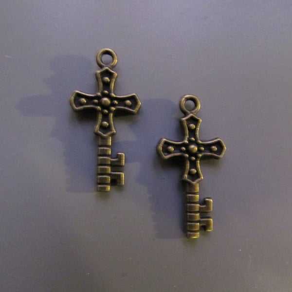 Bronze Cross Jewellery making charm pendant x 2