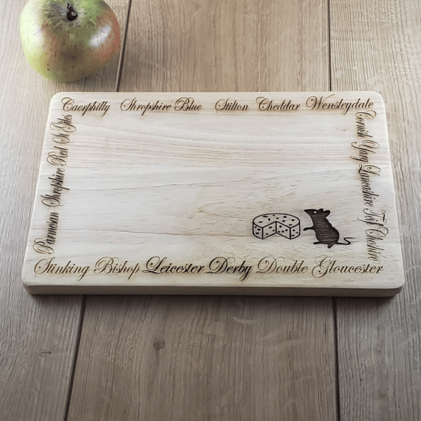 Mouse and Cheese Border - Laser Engraved Wooden Cheese or Chopping Board