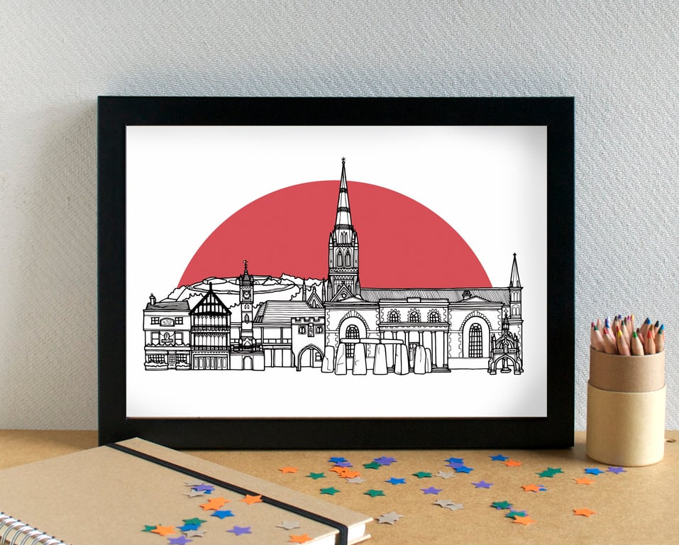 Salisbury Landmarks Skyline Art Print
