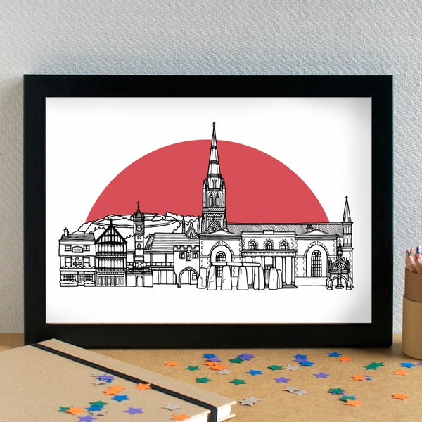 Salisbury Landmarks Skyline Art Print