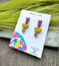 Geometric Polymer Clay Earrings - Purple Shimmer and Chartreuse Dangles - Image 6