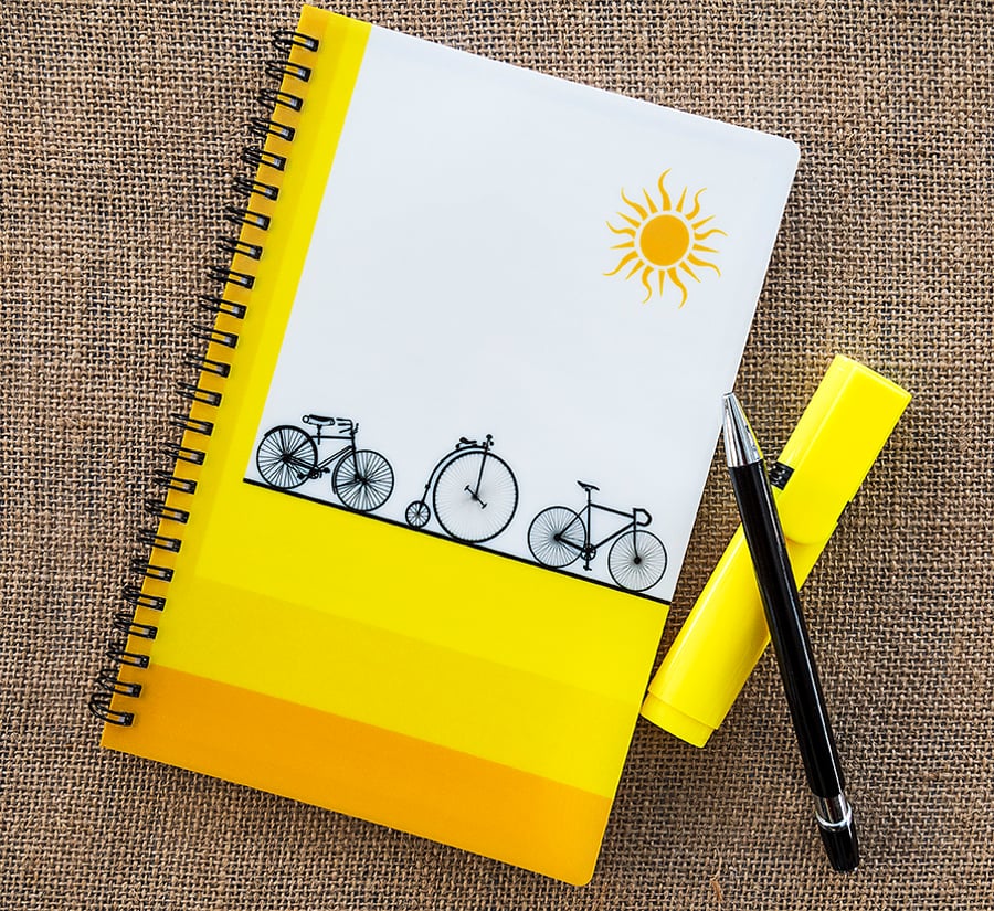 Bikes Bicycles Cycles Notebook A5 Spiral Bound Lined Wipe-Clean Acrylic Cover  