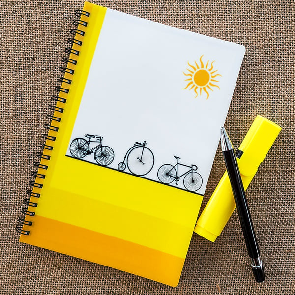 Bikes Bicycles Cycles Notebook A5 Spiral Bound Lined Wipe-Clean Acrylic Cover  