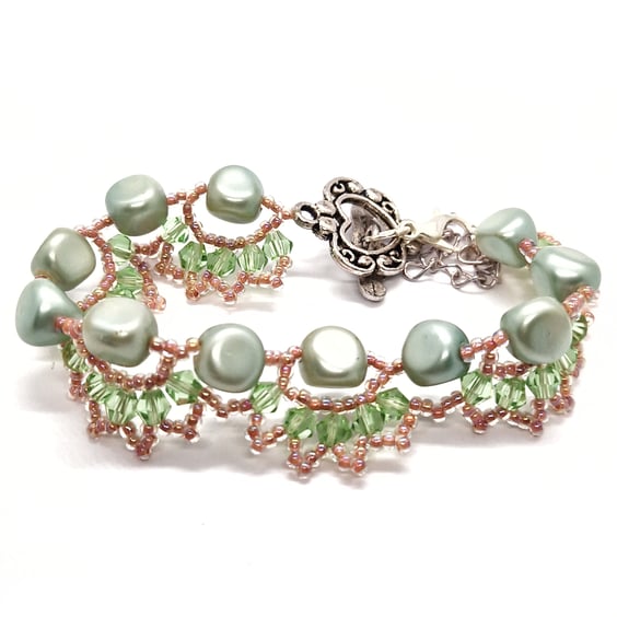 Shimmering peach and green contemporary bracelet