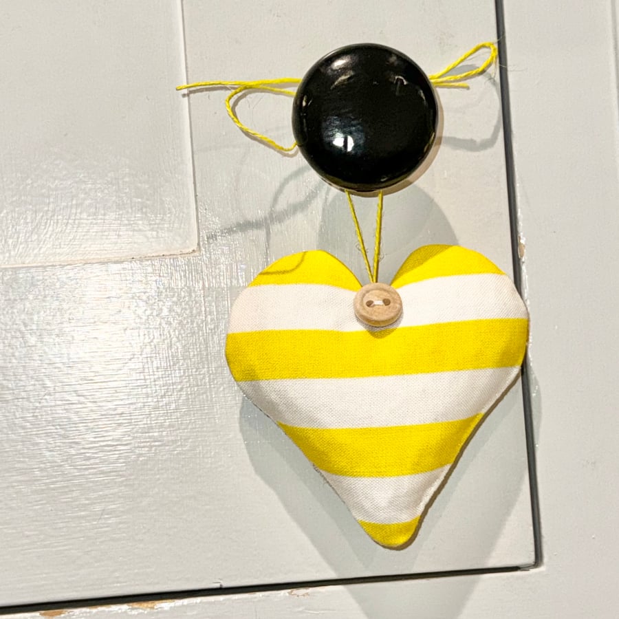 CLASSIC YELLOW AND WHITE STRIPED HEART DECORATION - lavender or padded