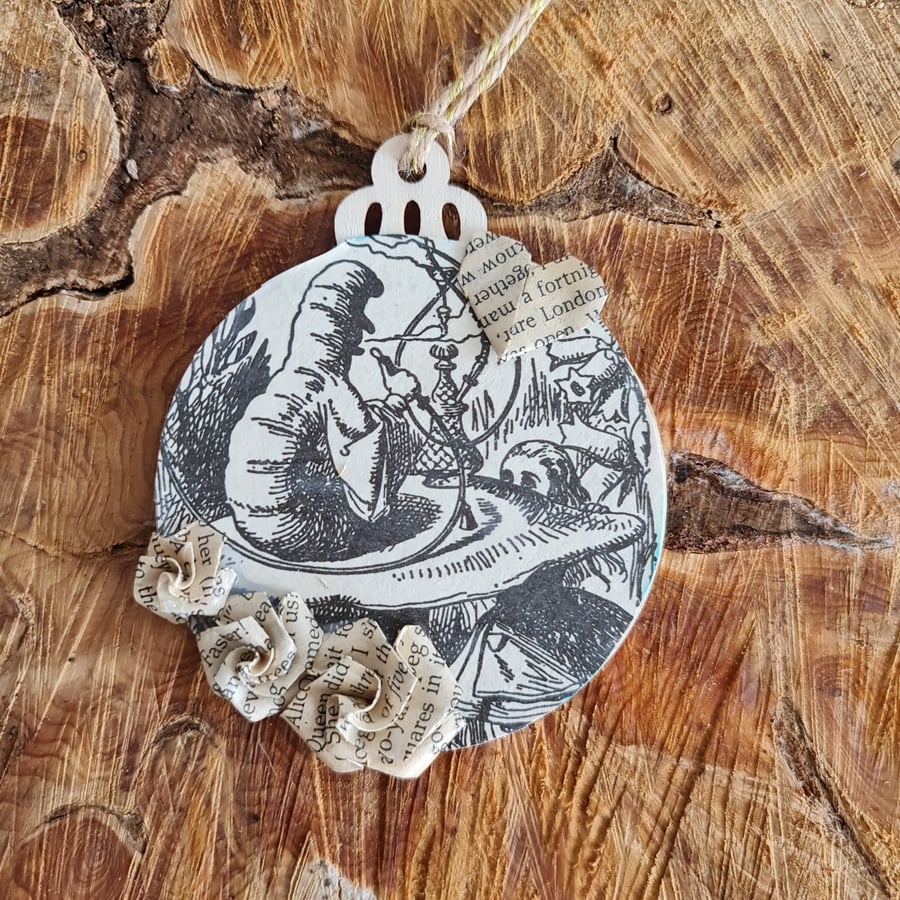 Alice in Wonderland Ornament: Upcycled Book Page & Origami Roses