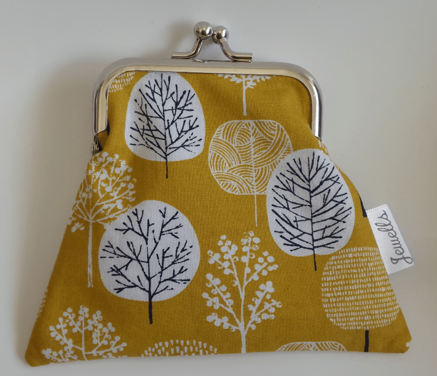 Medium Clasp Purse with FREE Pocket Mirror Gold Black Trees