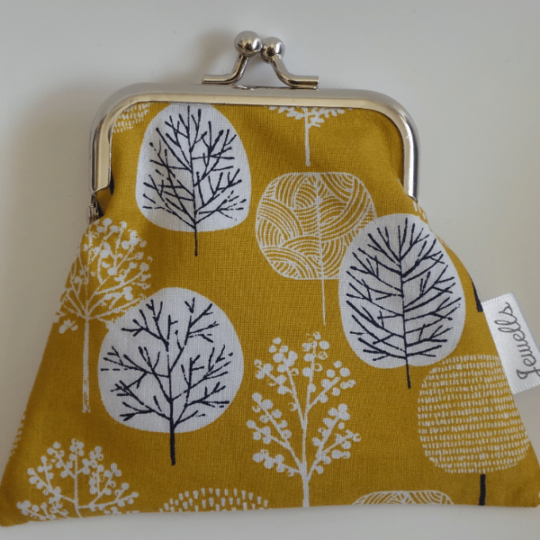 Medium Clasp Purse with FREE Pocket Mirror Gold Black Trees