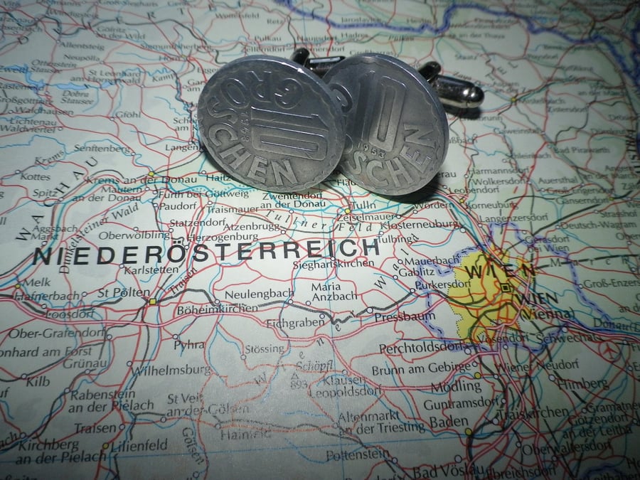 10th Anniversary Austrian coin cufflinks, gift wrapped, free shipping