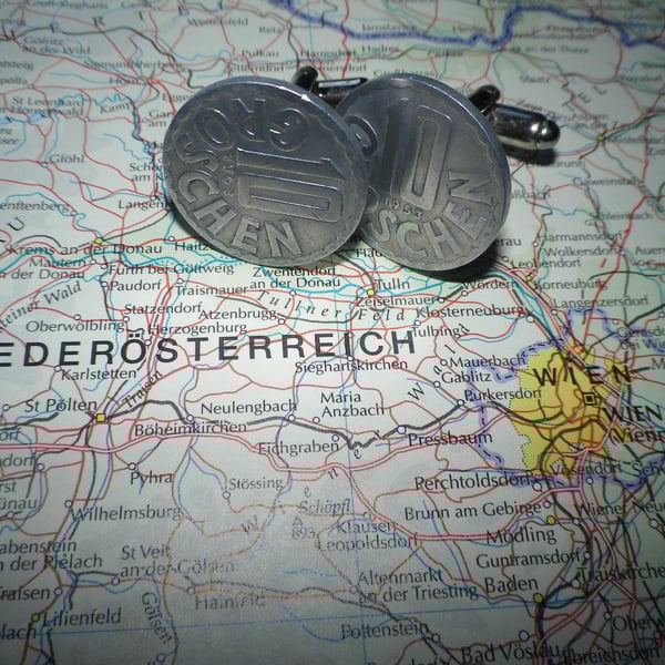 10th Anniversary Austrian coin cufflinks, gift wrapped, free shipping