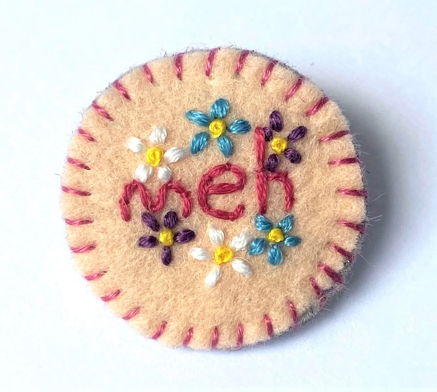 Meh Statement Brooch With Embroidered Flowers Wool Felt