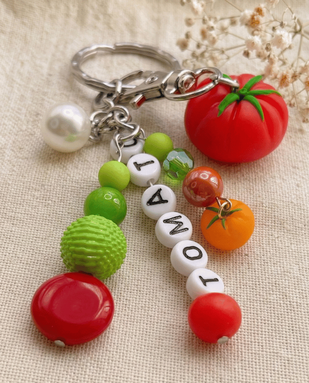 Funny Tomato Keychain, Kawaii Tomato Bag Charm, Gift for Foodie