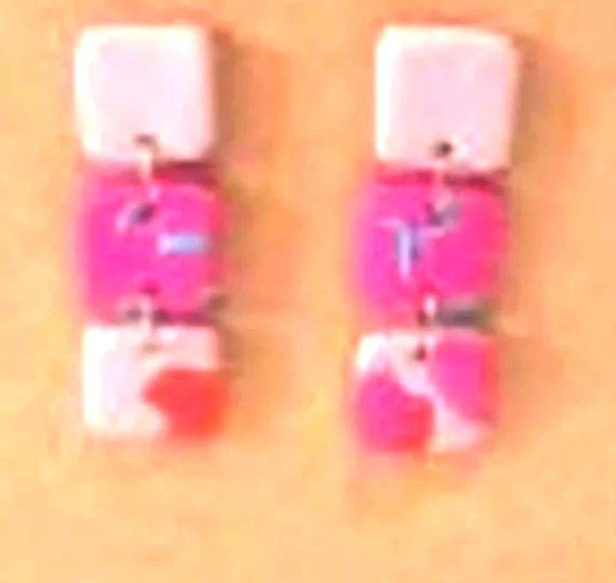 Pink Dangly polymer clay earrings Handmade OOAK