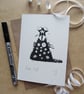 Tree Cat - lino cut print Christmas card (silver) - Image 1