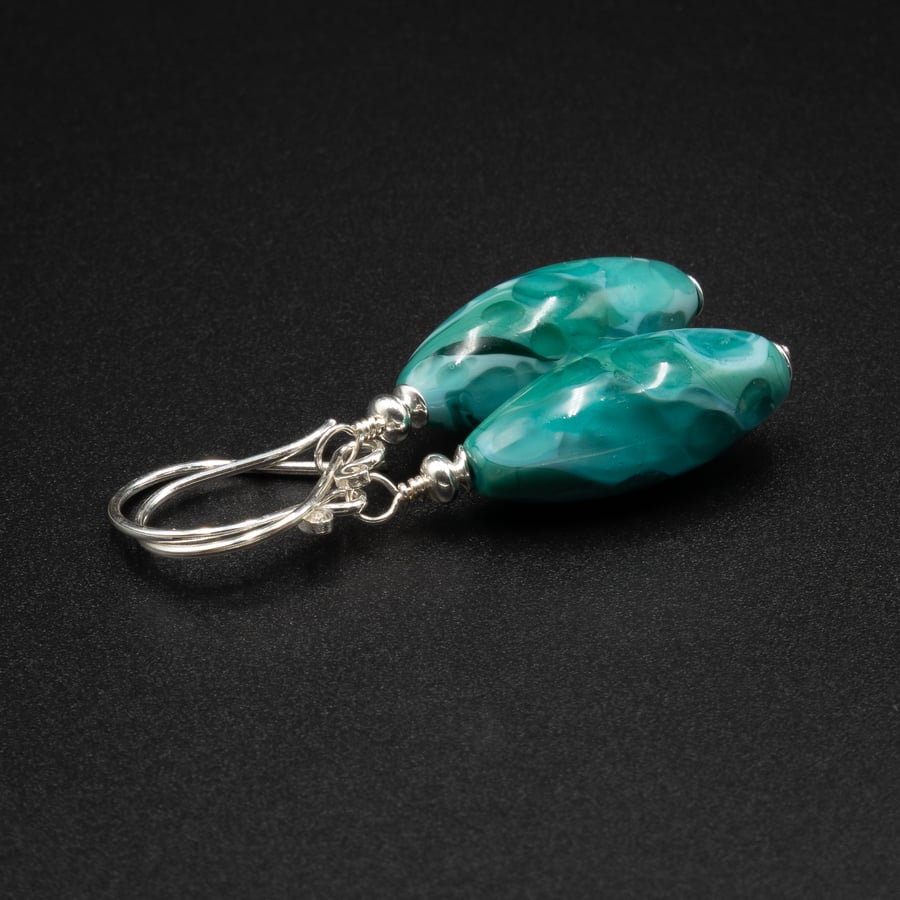Murano aqua blue and sterling silver Venetian glass handmade drop earrings