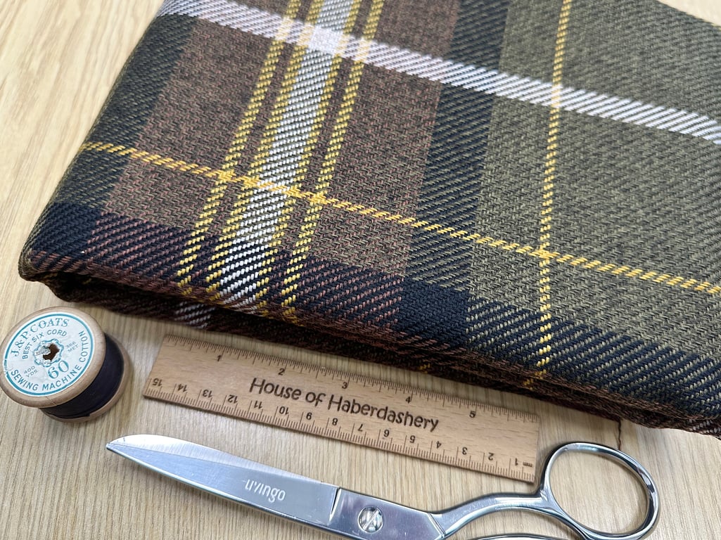 Grampian 'Collie' Brown & Black Tartan Check Faux Wool Upholstery Fabric