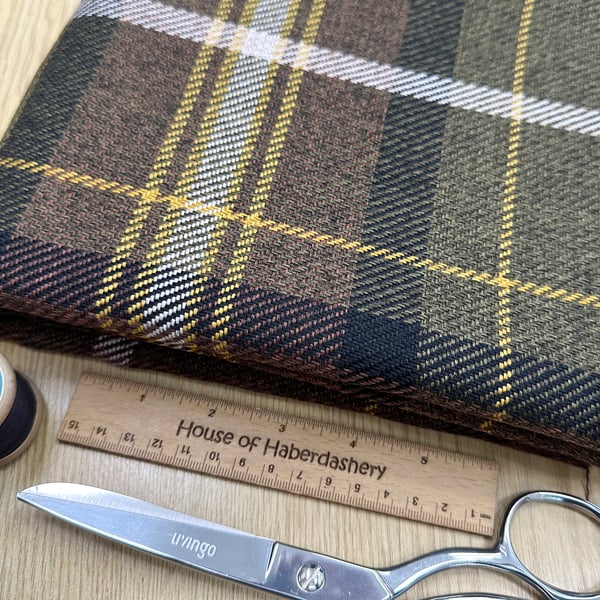 Grampian 'Collie' Brown & Black Tartan Check Faux Wool Upholstery Fabric