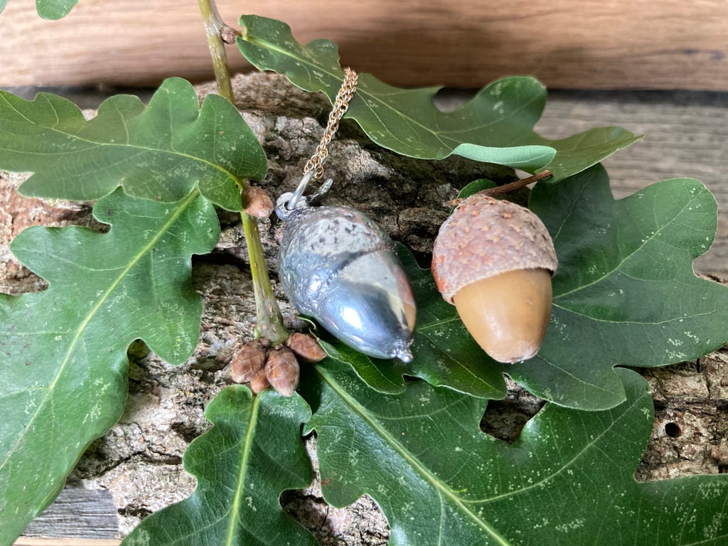 Hand cast pewter acorn pendant