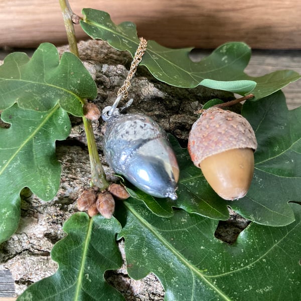 Hand cast pewter acorn pendant