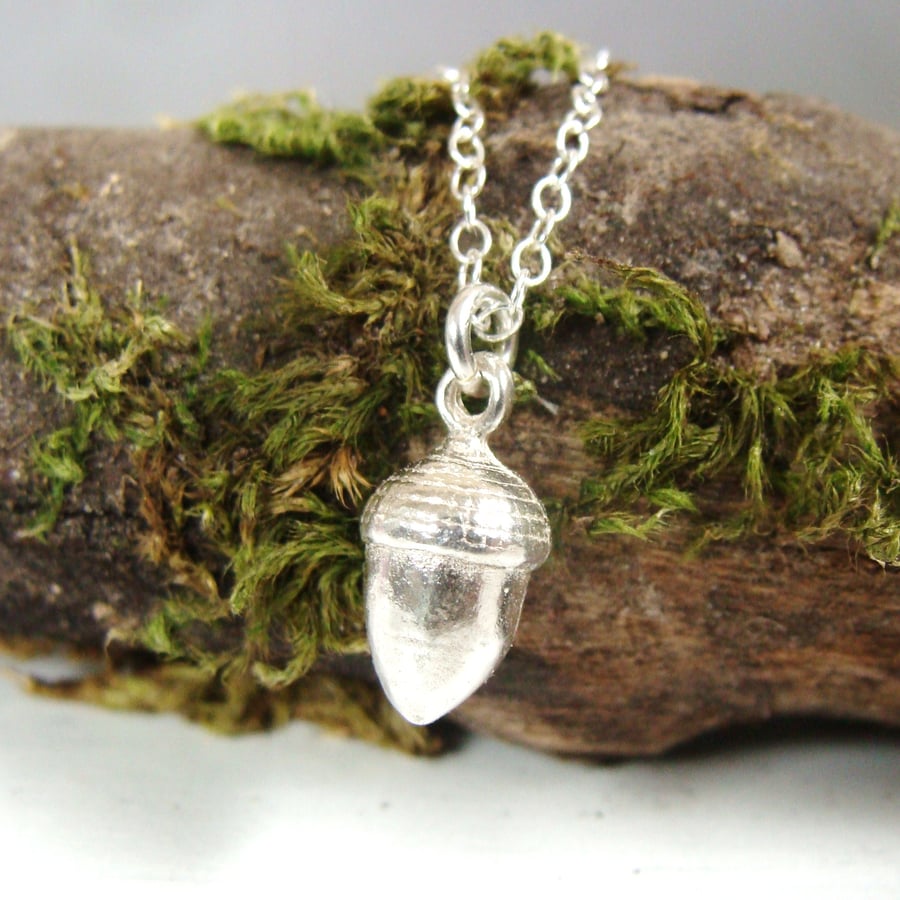 Sterling Silver Little Acorn Necklace - Acorn Charms - Woodland Necklace