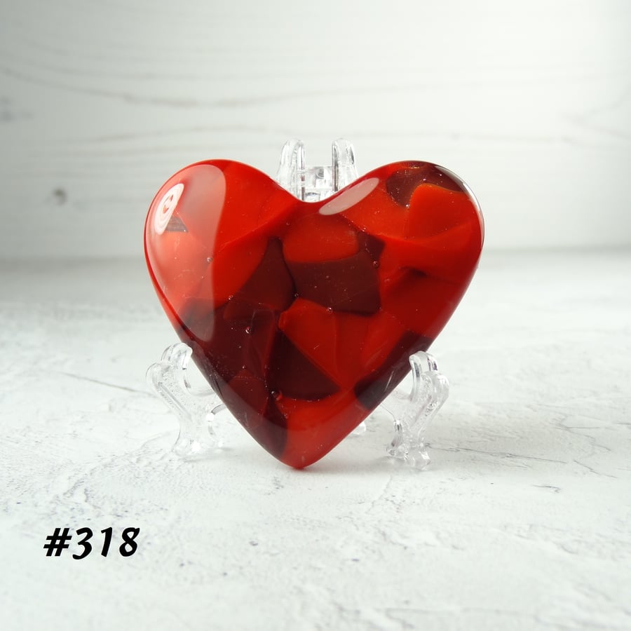 Red fused glass heart with acrylic stand, 5x4.5cm, handcrafted (318)