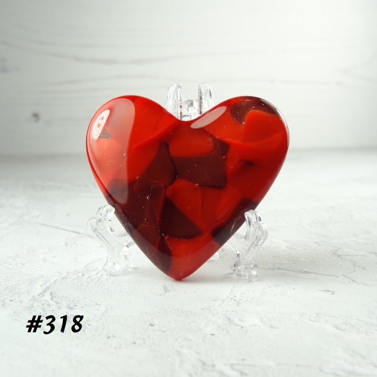 Red fused glass heart with acrylic stand, 5x4.5cm, handcrafted (318)