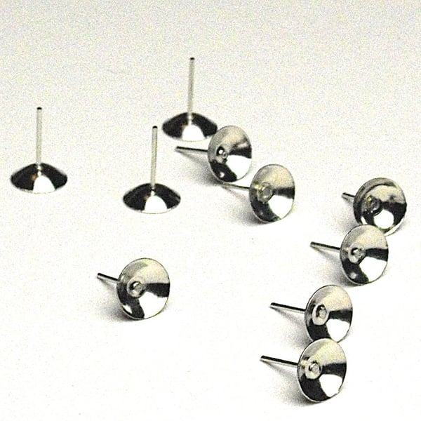 40 x Rhodium Plated 8 mm Cup Stud Earring Findings