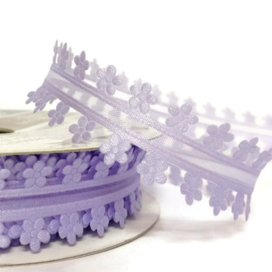 Lilac Flower Organza Ribbon, 2 Metre Cut of 19mm