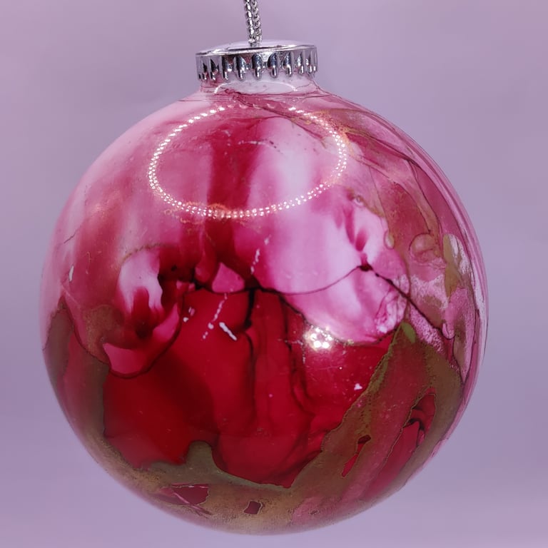 Christmas tree bauble, hand painted with alcohol inks