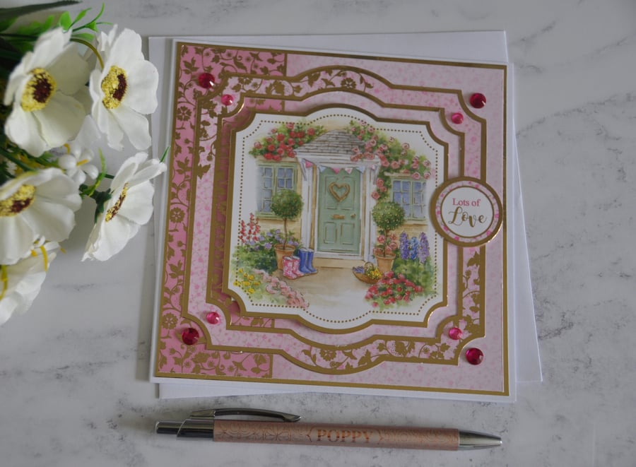 New Home Card Country Cottage Garden Front Door Lots of Love 3D Luxury Handmade