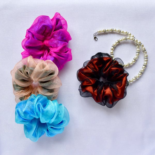 Double Layer Organza Scrunchies, Organza Satin Scrunchies Handmade UK