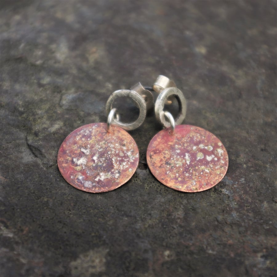 Copper  and Silver Dangle Stud Earrings 