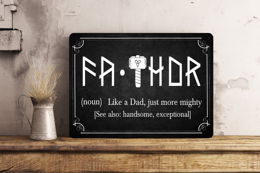 FATHOR - Black METAL Wall Sign Gift Present Father's Day Dad Daddy Grandad Uncle