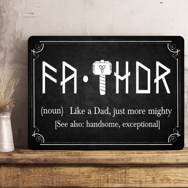 FATHOR - Black METAL Wall Sign Gift Present Father's Day Dad Daddy Grandad Uncle