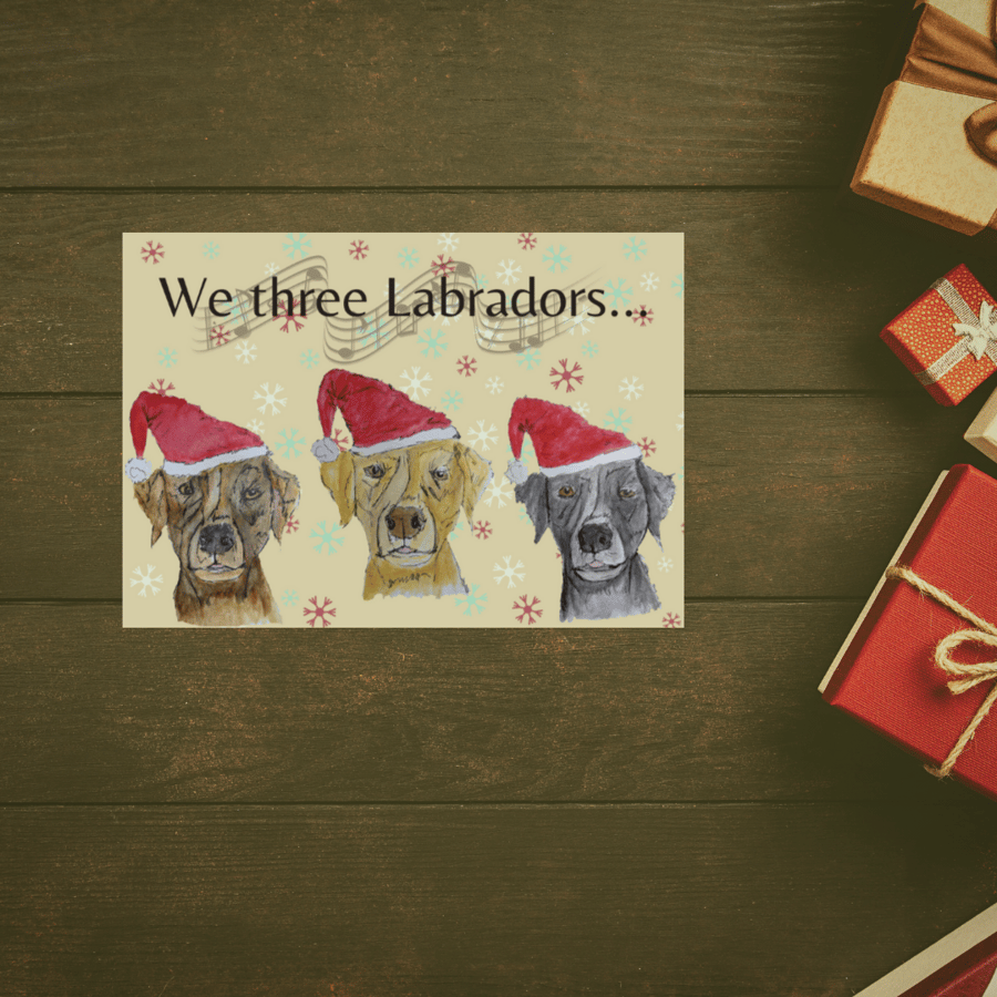 Three Labradors Christmas Card, Yellow, Black, Chocolate 3LABC
