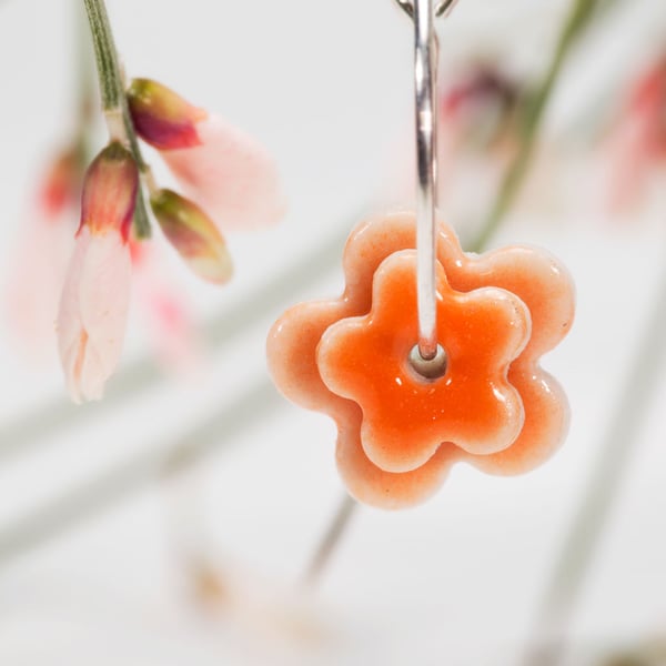 Porcelain Double Blossom Earrings - orange