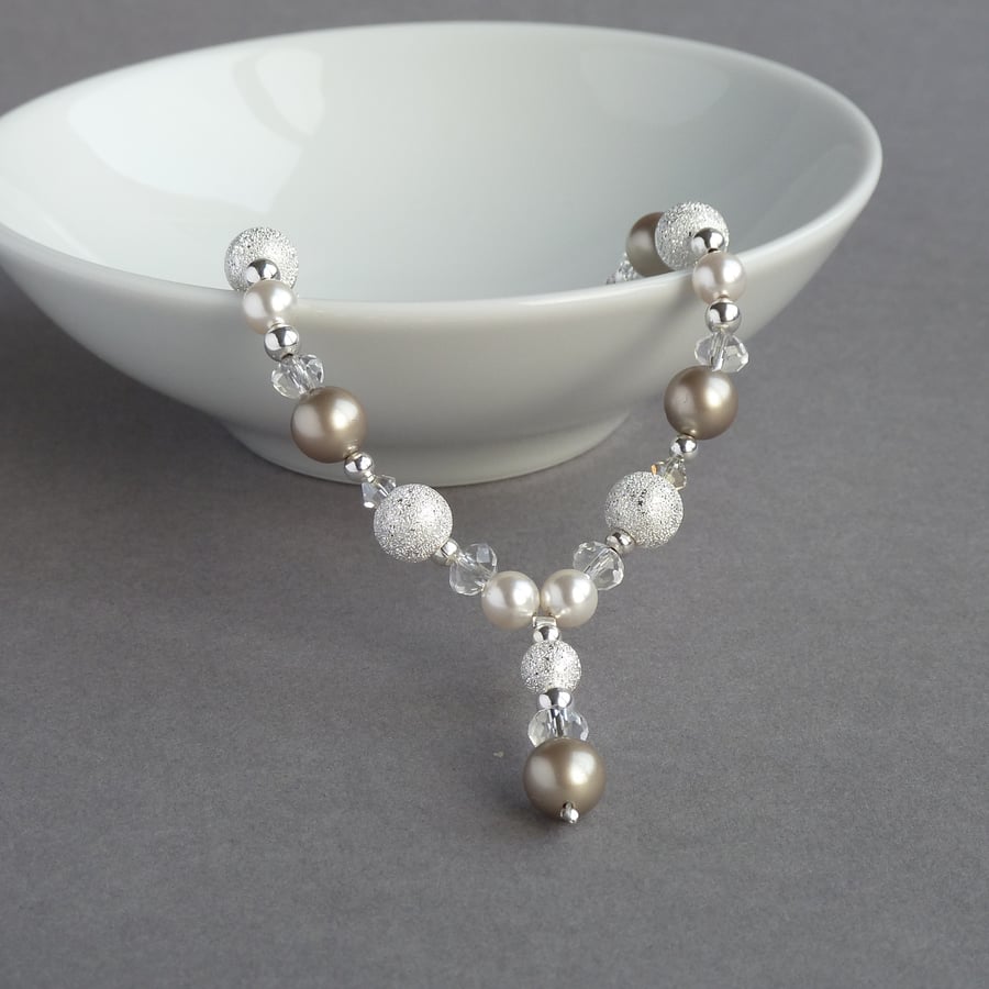 Champagne Stardust Necklace - Coffee Pearl Bridesmaids Jewellery - Taupe Gifts