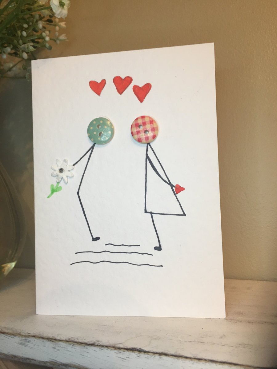 Valentines Button Card - Valentines Card - Handmade Card