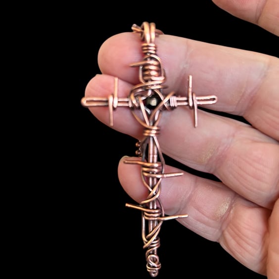 Oxidised Copper Barbed Cross - Goth, Alchemy - Large