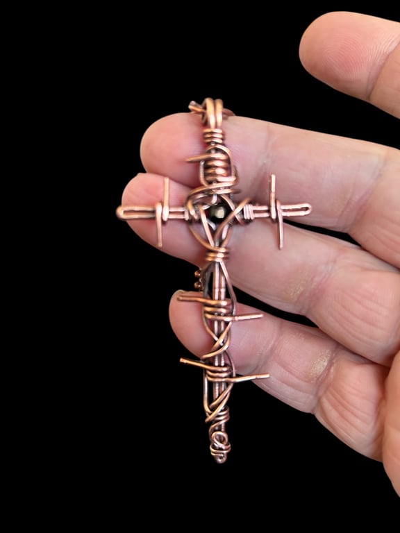Oxidised Copper Barbed Cross - Goth, Alchemy - Large