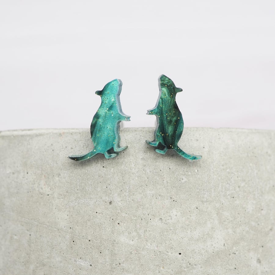 Titanium posts - Green galaxy rat stud earrings - Delicate hypoallergenic